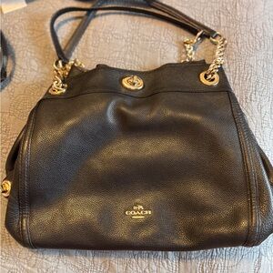 Coach Black Leather Shoulder Bag with Gold Accents
